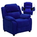 Deluxe Padded Upholstered Kids Recliner - Storage Arms, Blue, Microfiber - FLSH-BT-7985-KID-MIC-BLUE-GG