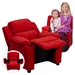 Deluxe Padded Upholstered Kids Recliner - Storage Arms, Red, Microfiber - FLSH-BT-7985-KID-MIC-RED-GG