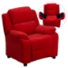 Deluxe Padded Upholstered Kids Recliner - Storage Arms, Red, Microfiber - FLSH-BT-7985-KID-MIC-RED-GG