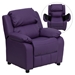Deluxe Padded Upholstered Kids Recliner - Storage Arms, Purple - FLSH-BT-7985-KID-PUR-GG