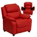 Deluxe Padded Upholstered Kids Recliner - Storage Arms, Red - FLSH-BT-7985-KID-RED-GG