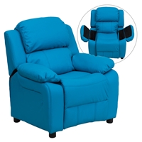 Deluxe Padded Upholstered Kids Recliner - Storage Arms, Turquoise 