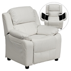 Deluxe Padded Upholstered Kids Recliner - Storage Arms, White