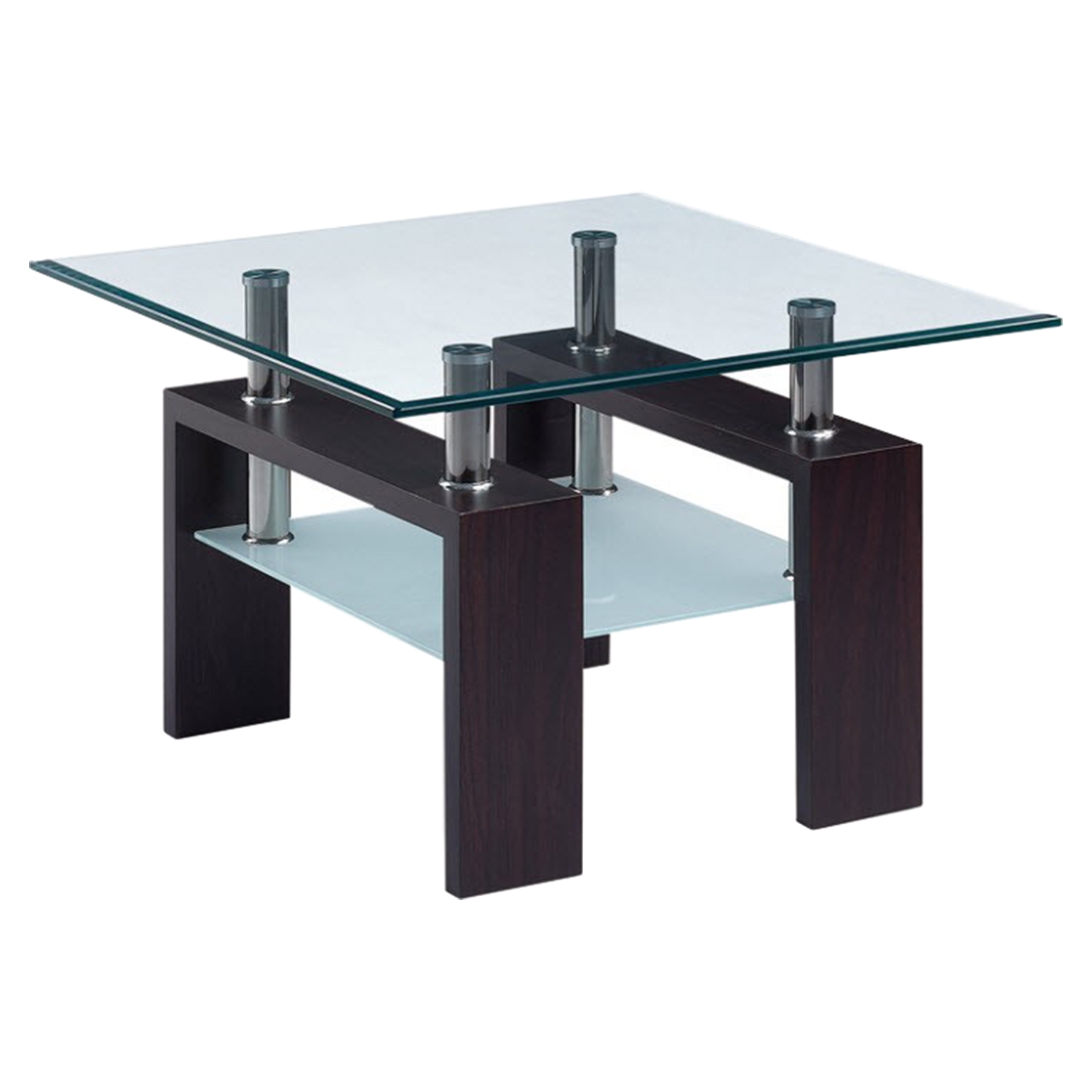 Melanie End Table - Clear and Frosted Glass, Dark Walnut 