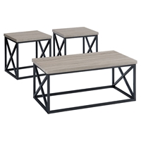 Orion Occasional Tables Set - Metal Base, X-Side, Ash Veneer Top 