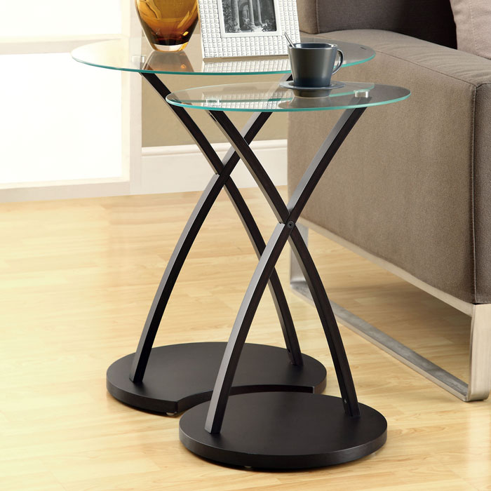 Liron 2 Piece Nesting Tables Set - Cappuccino, Glass Top 