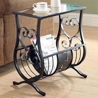 Passion Side Table with Magazine Rack - Satin Black, Glass Top 