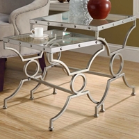 Vheissu 2 Piece Nesting Tables Set - Satin Silver, Clear Glass 