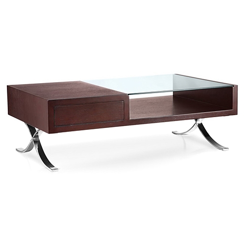 Cota Rectangular Coffee Table - Glass, Wenge Wood, Drawer 