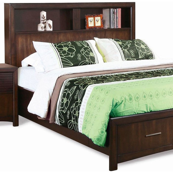 Edison King Storage Bed - Bookcase Headboard, Java Oak 