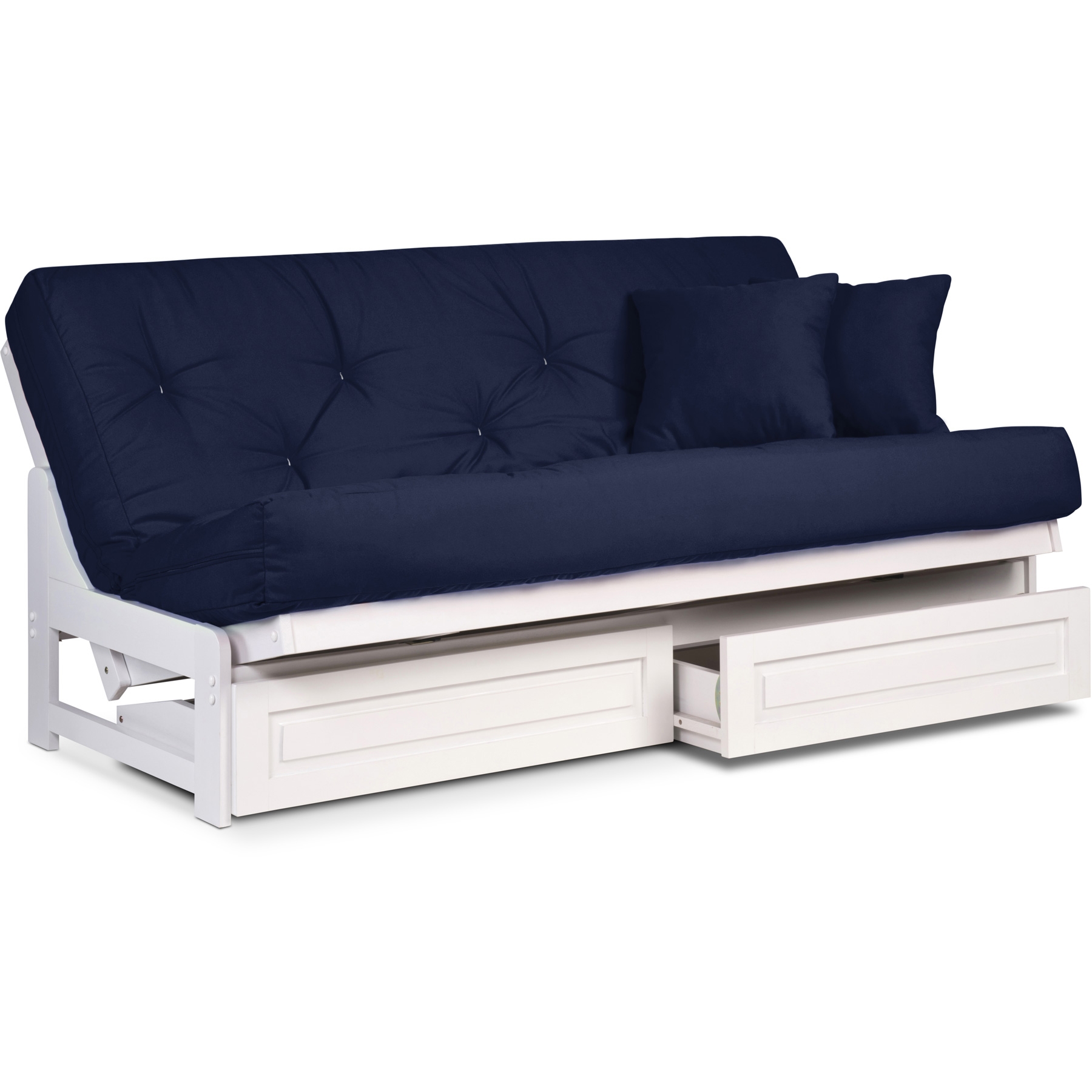 Arden White Futon Frame - Armless Design, Solid Hardwood Construction 