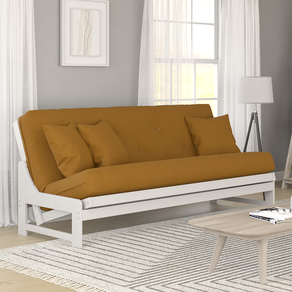 Arden Studio Line White Futon Frame & Mattress Set 
