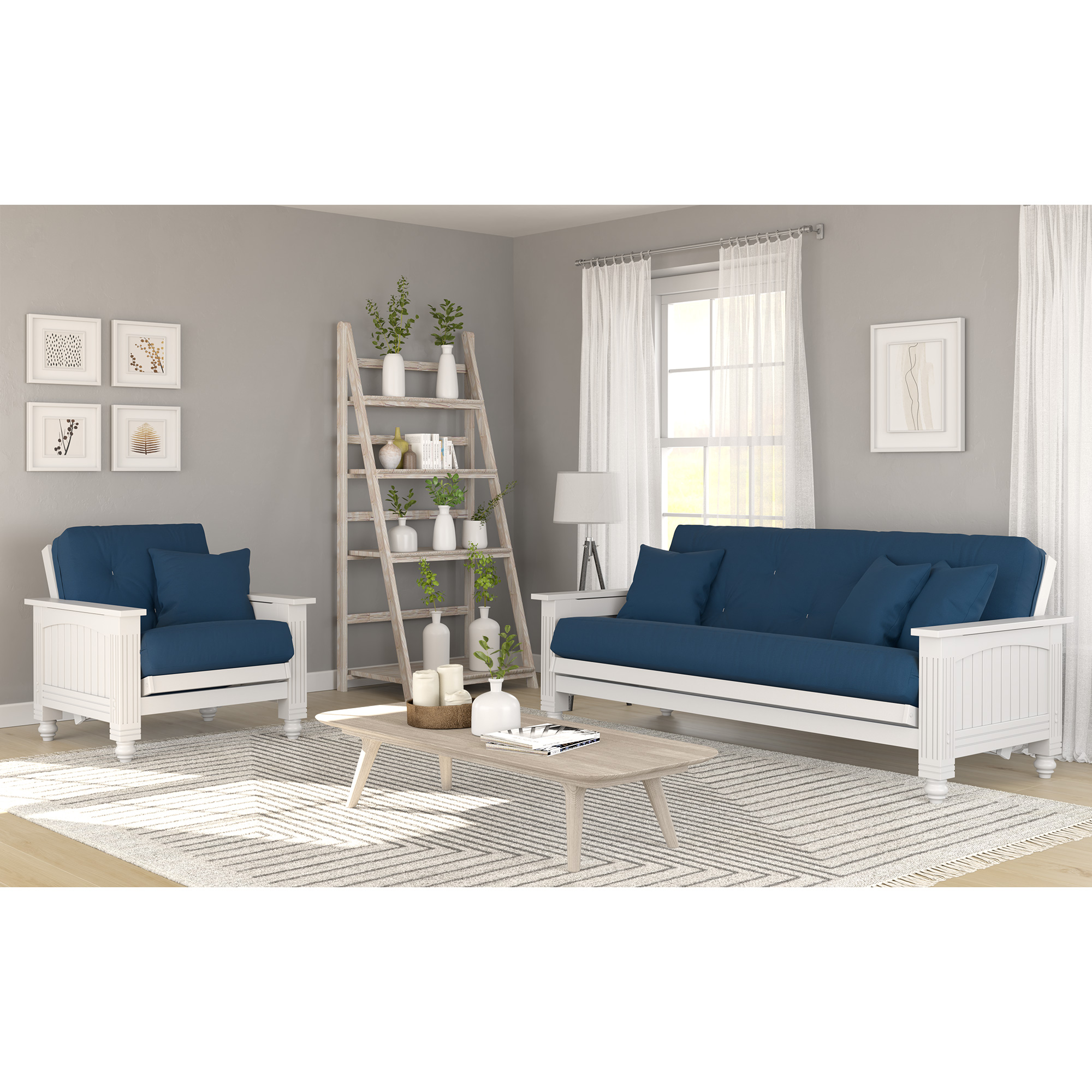 Cottage Studio White Queen Size Futon & Chair Roomset 