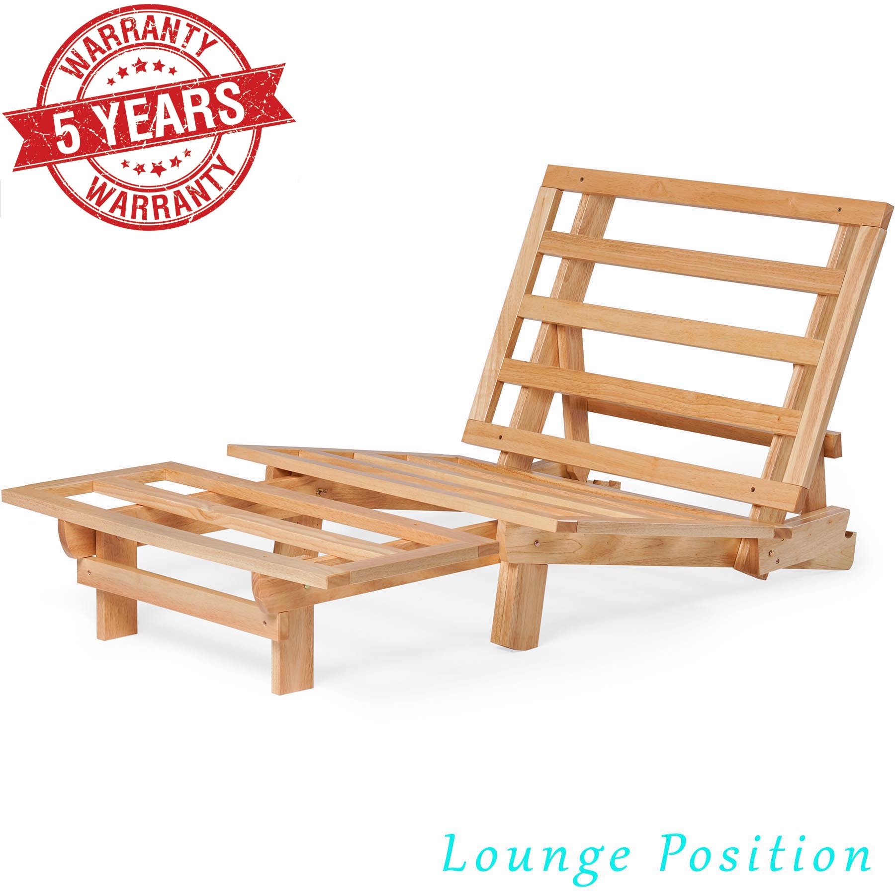 Tri-Fold Futon Lounger Set - Space Saving Design in Natural Wood Finish (Frame and Mattress) 