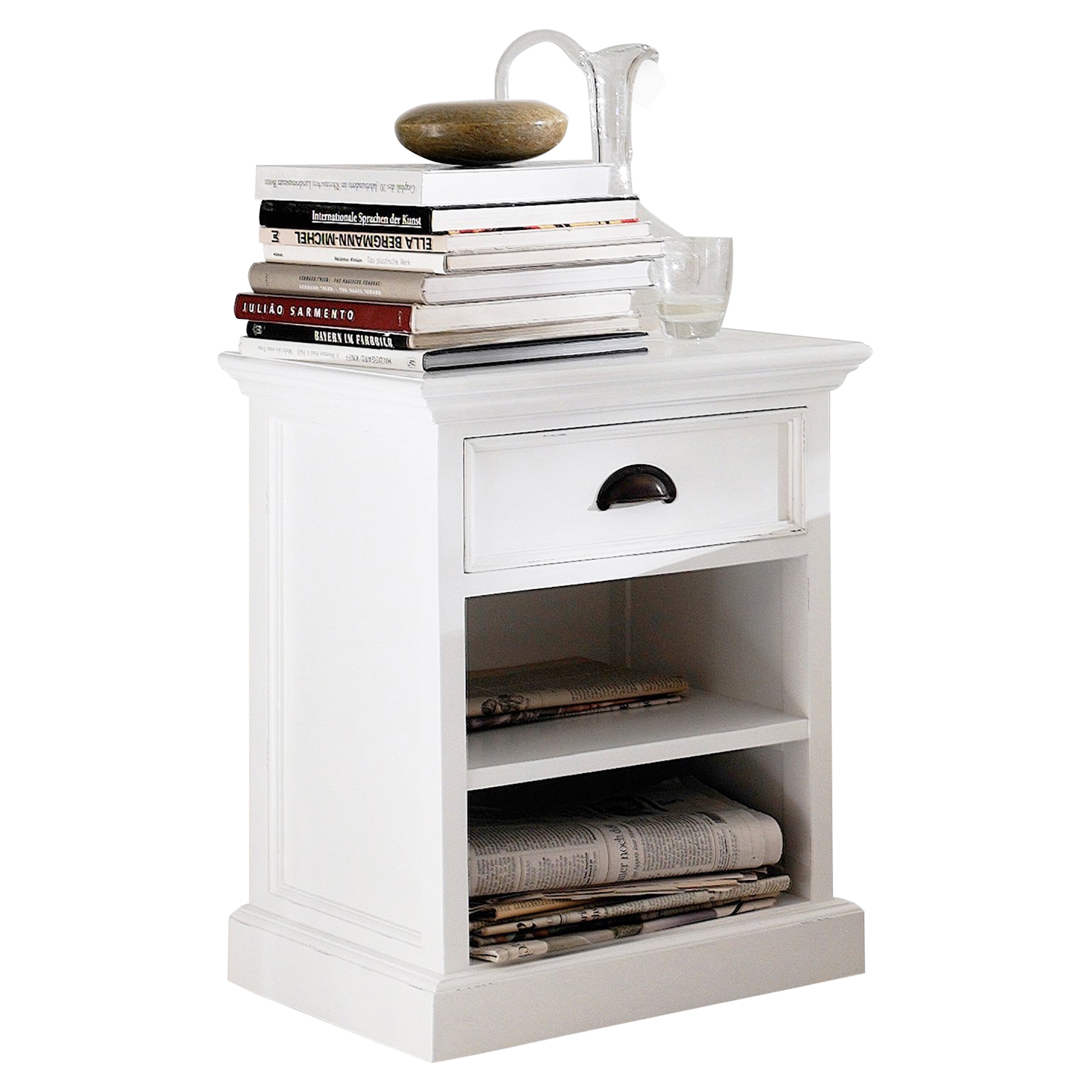 Halifax Bedside Table - 2 Shelves, Pure White 