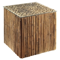 Square End Table - Bamboo Stick Bunch Base, Glass Top 
