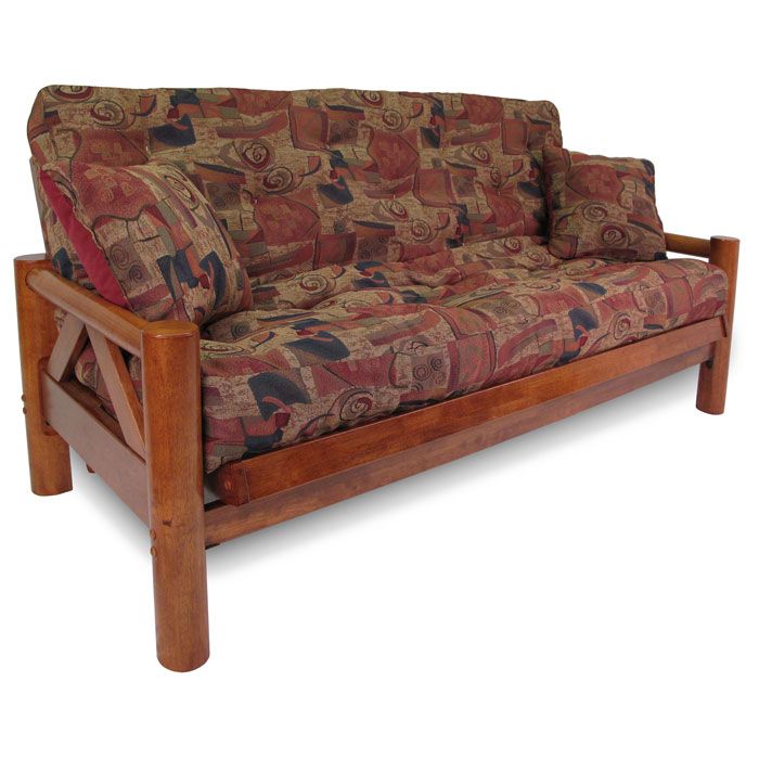 Ponderosa Wood Futon Frame Set w/ Designer Cover & FREE Pillows 