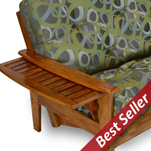 Eastridge Wood Futon Frame Set - Tray Arm, Designer Cover 