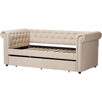 Mabelle Fabric Trundle Daybed - Button Tufted, Light Beige 