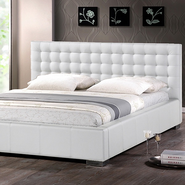 Madison King Platform Bed - Square Tufts, Metal Legs, White 
