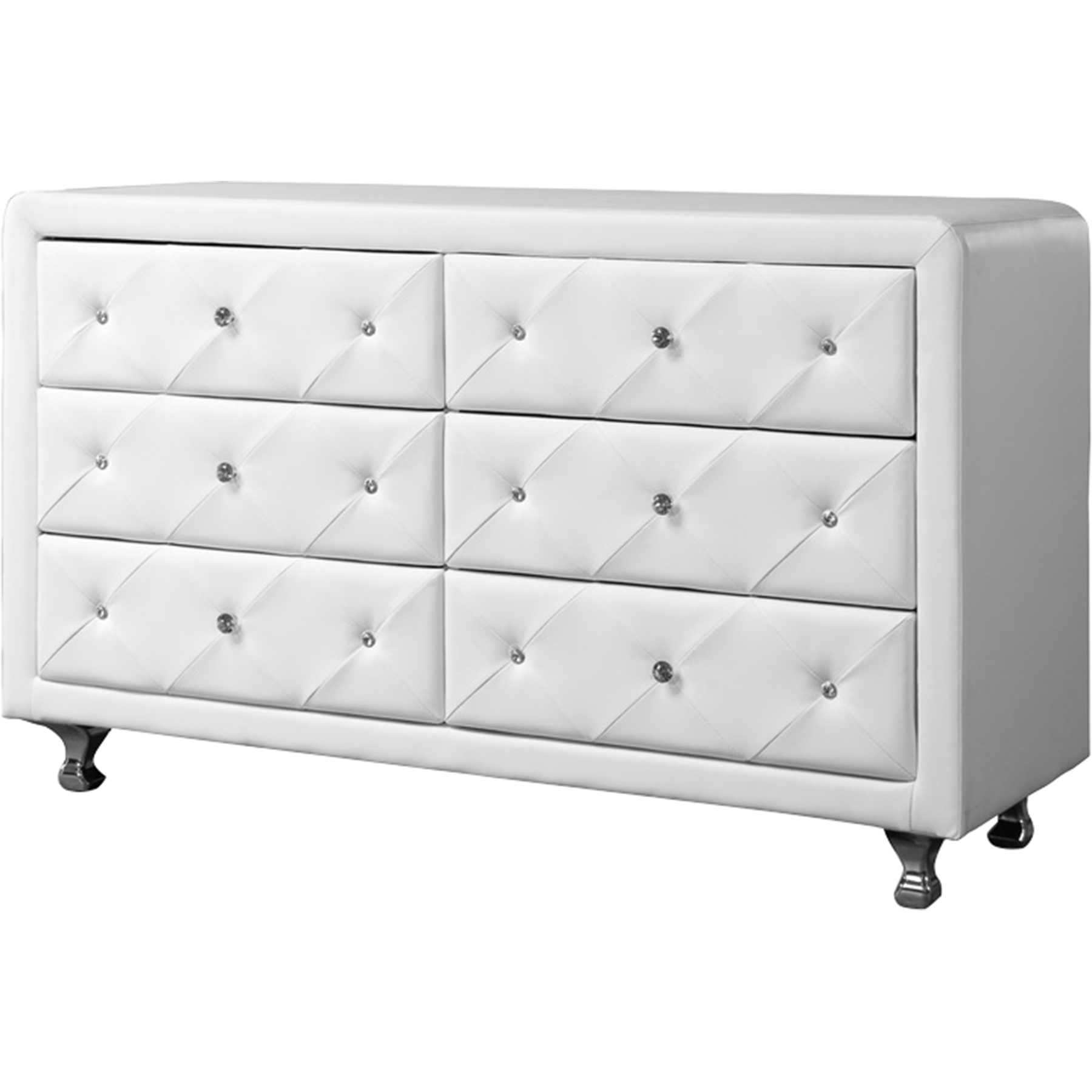 Luminescence Faux Leather Dresser - 6 Drawers, White 