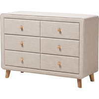 Jonesy Upholstered 6 Drawers Dresser - Beige 
