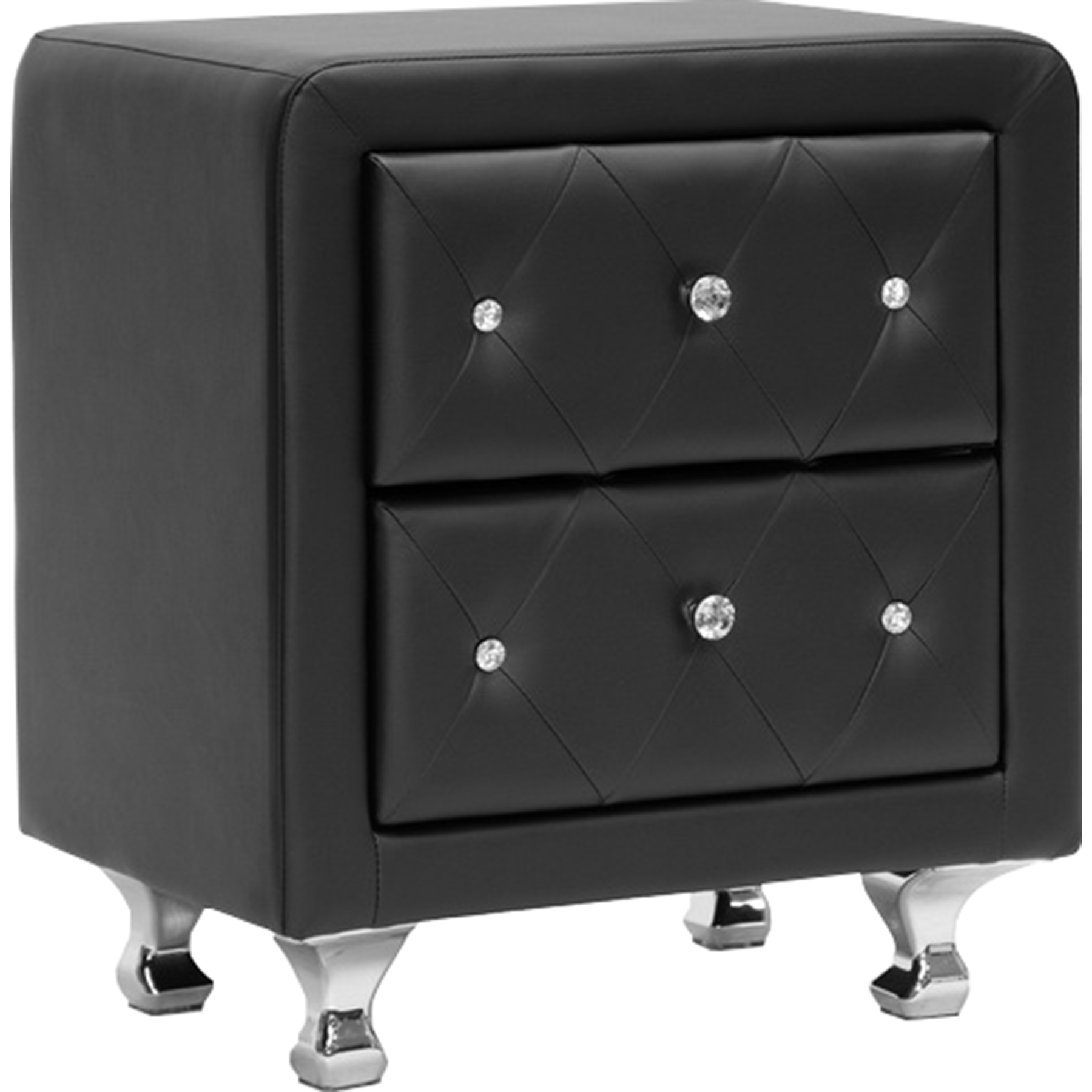 Stella 2 Drawers Nightstand - Crystal Tufted, Black 