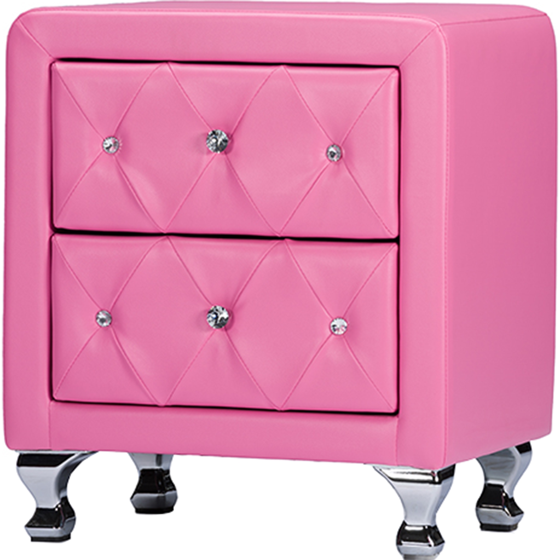 Stella 2 Drawers Nightstand - Crystal Tufted, Pink 