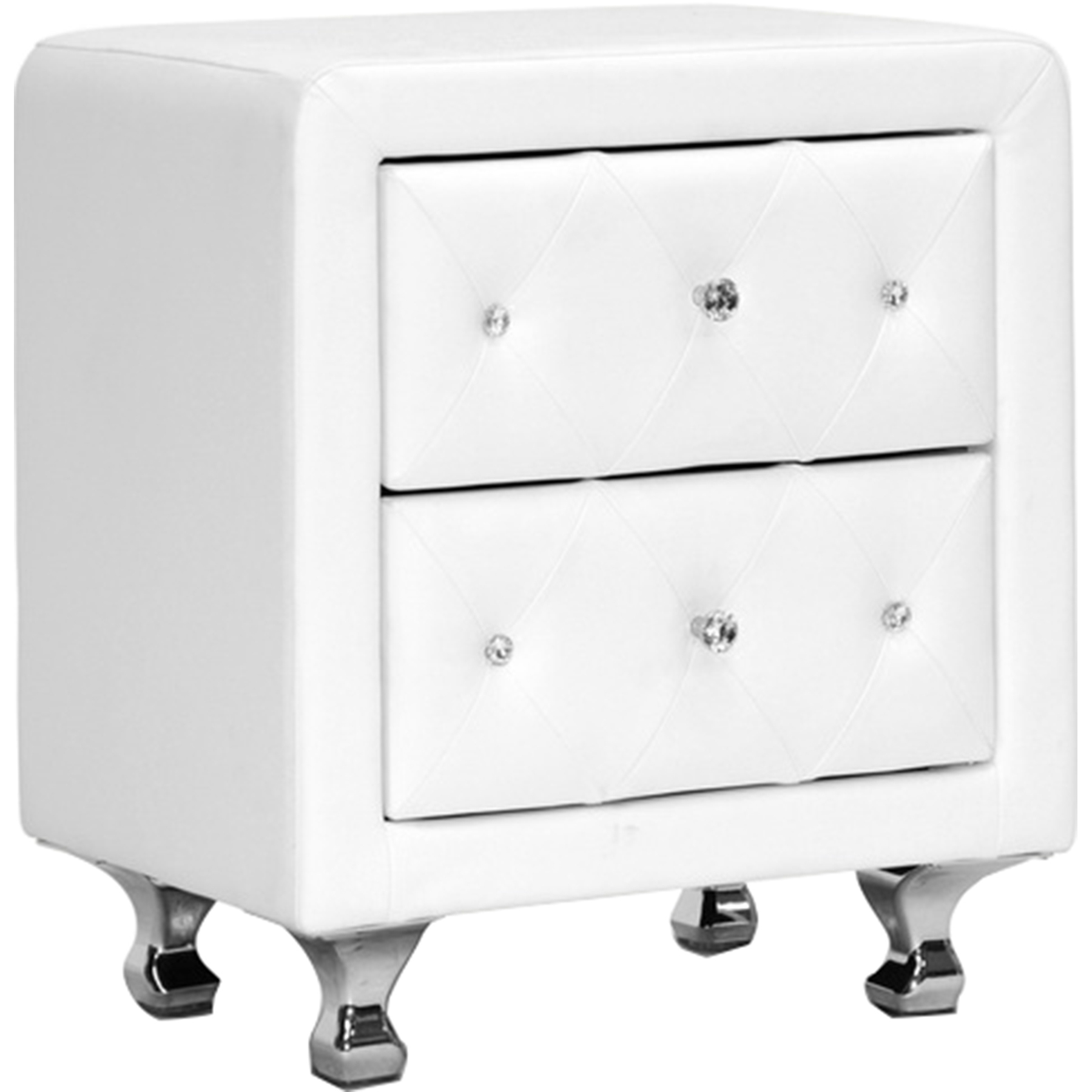 Stella 2 Drawers Nightstand - Crystal Tufted, White 