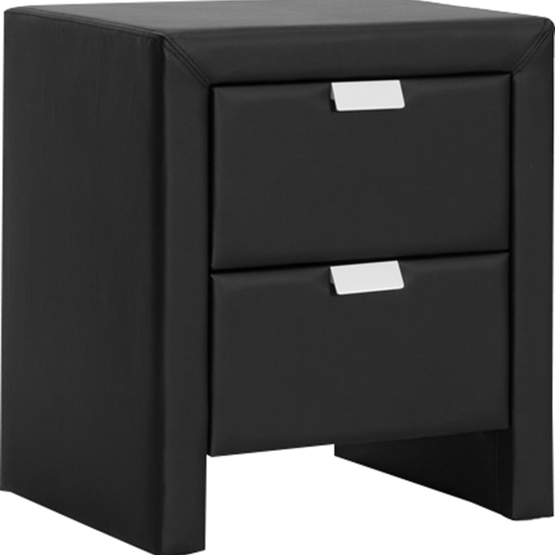 Frey Faux Leather Nightstand - 2 Drawers, Black 