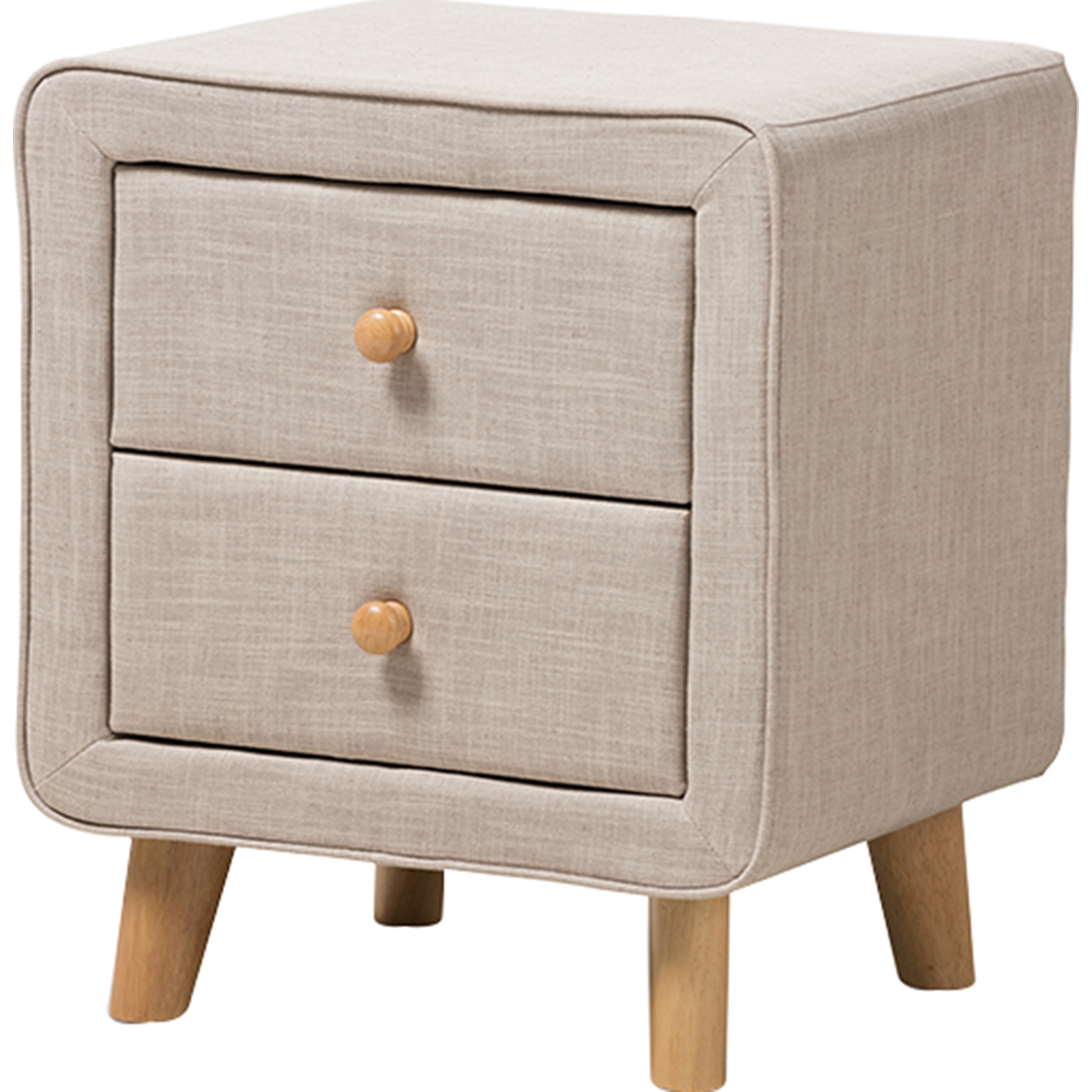 Jonesy Upholstered 2 Drawers Nightstand - Beige 
