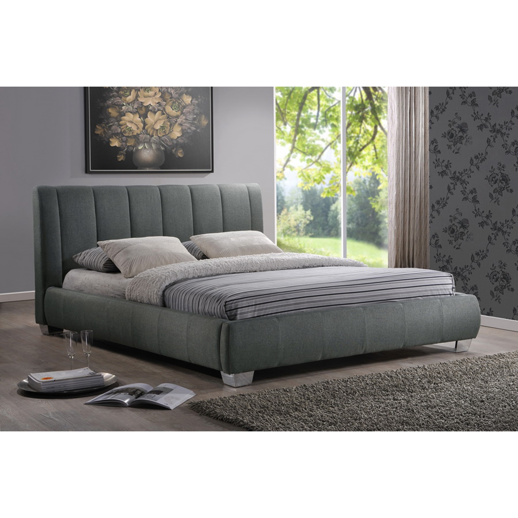 Marzenia Fabric Queen Platform Bed - Gray 