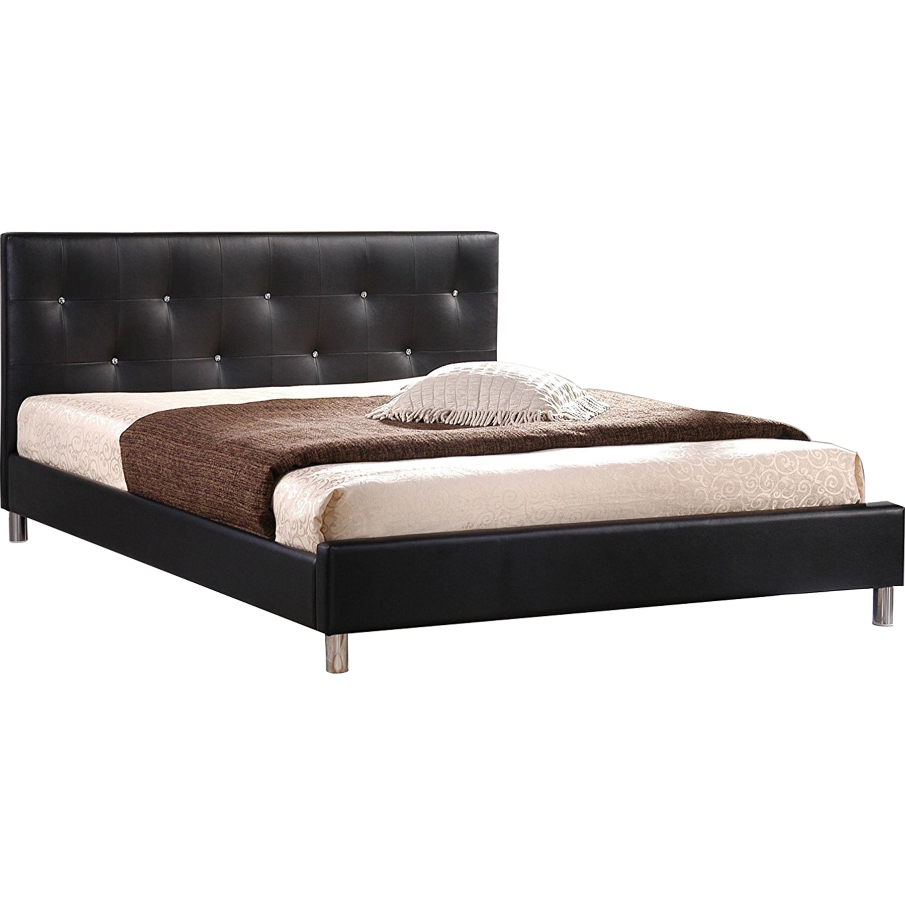 Barbara Faux Leather Full Bed - Crystal Button Tufted, Black 