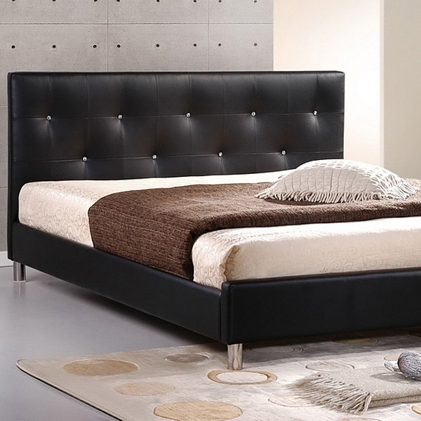 Barbara Queen Platform Bed - Crystal Tufts, Metal Legs, Black 