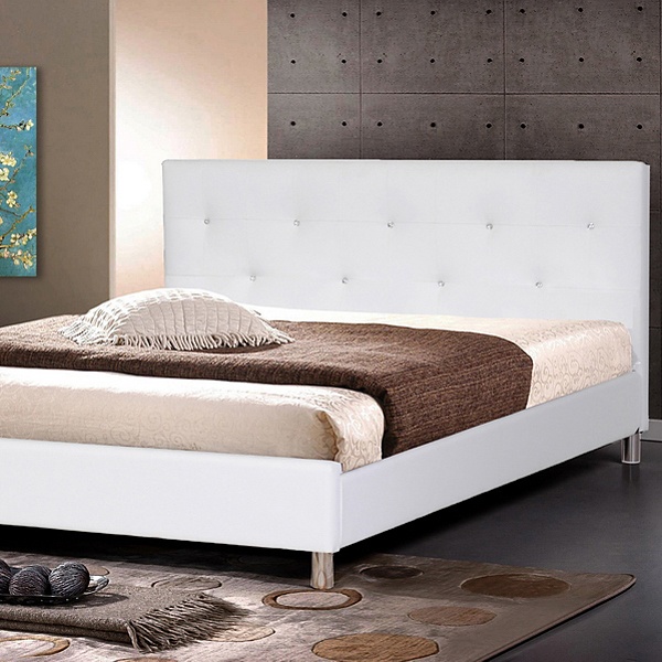Barbara King Platform Bed - Crystal Tufts, Metal Legs, White 
