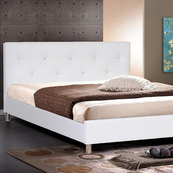 Barbara Queen Platform Bed - Crystal Tufts, Metal Legs, White 