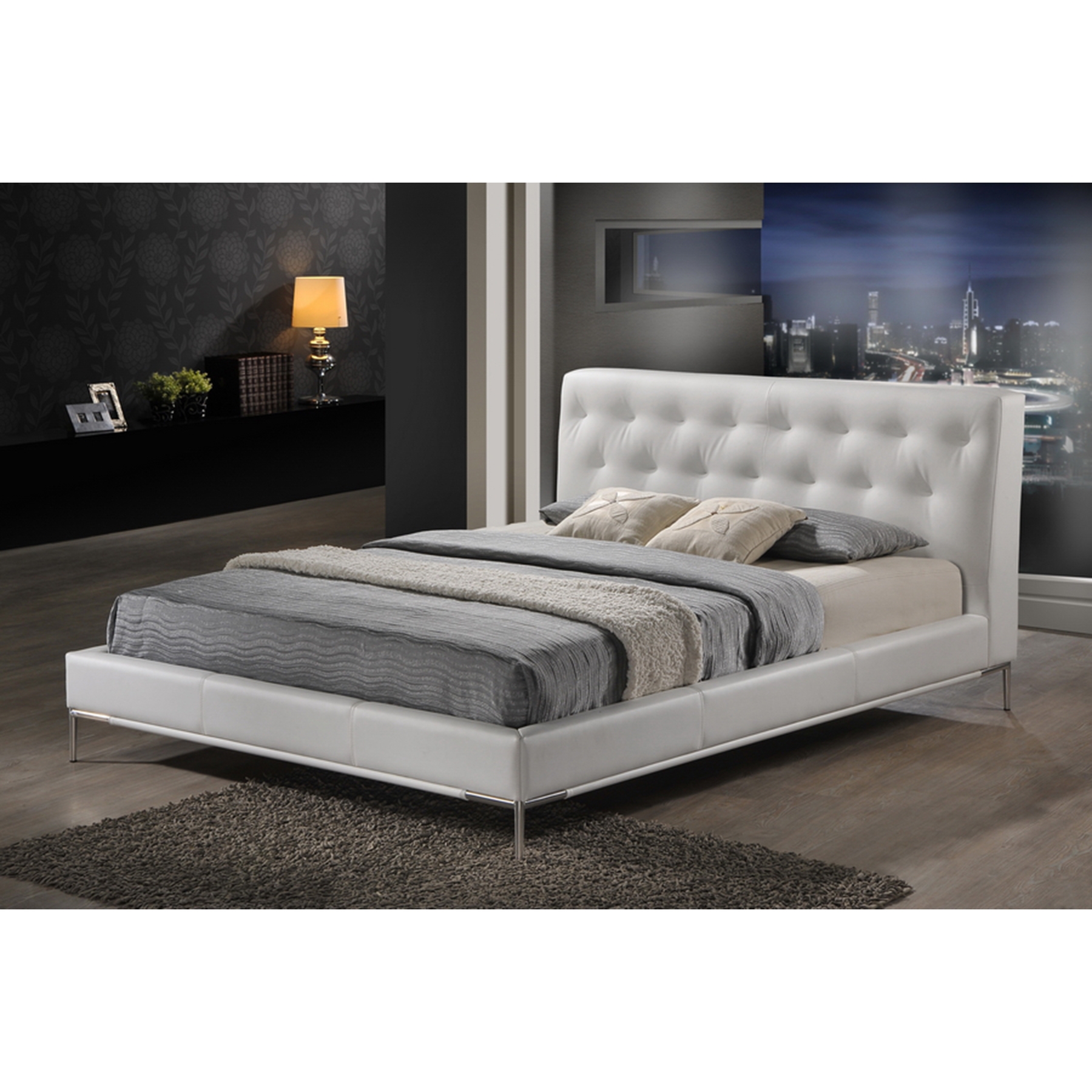 Panchal King Platform Bed - Tufted, White 