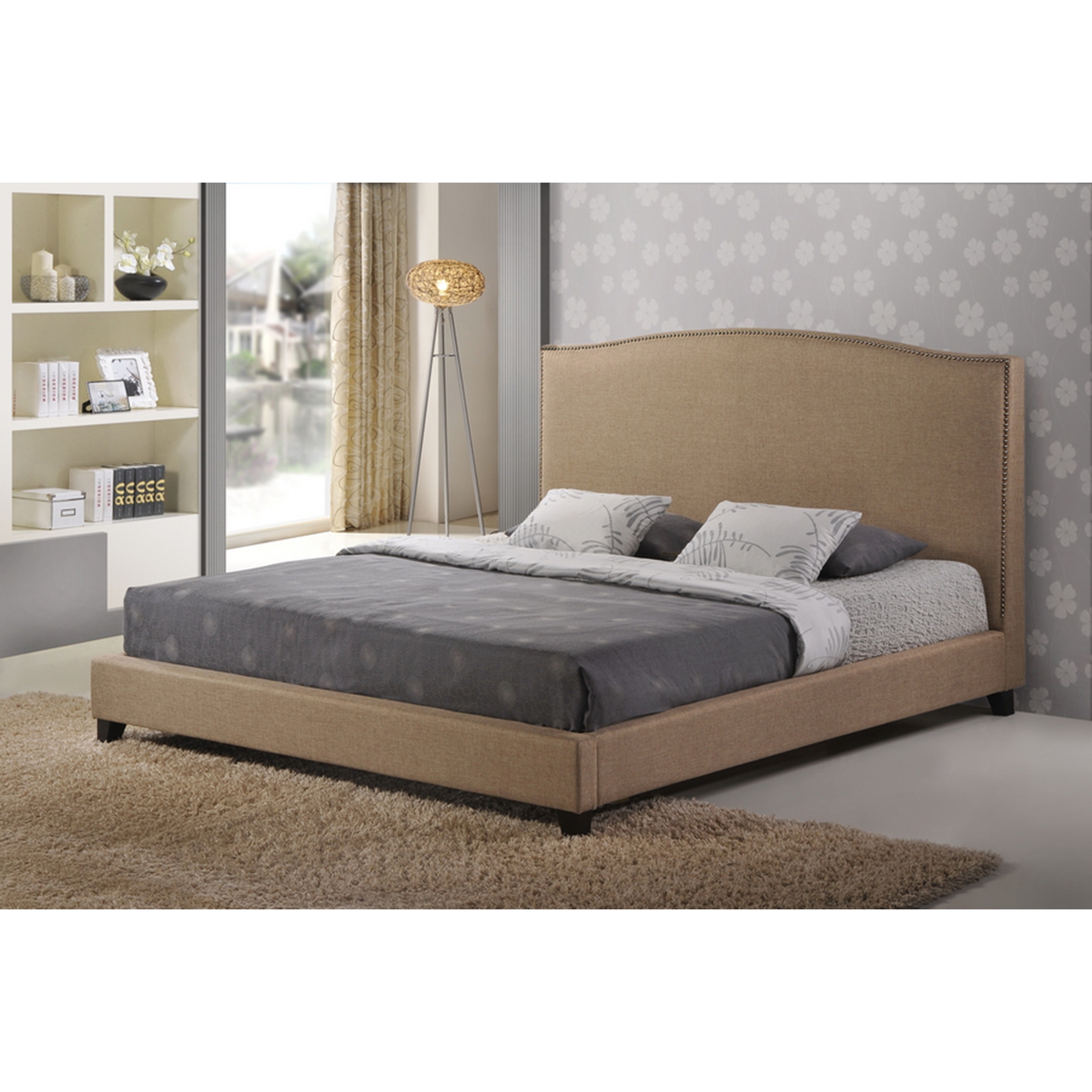 Aisling Fabric Queen Platform Bed - Dark Beige 