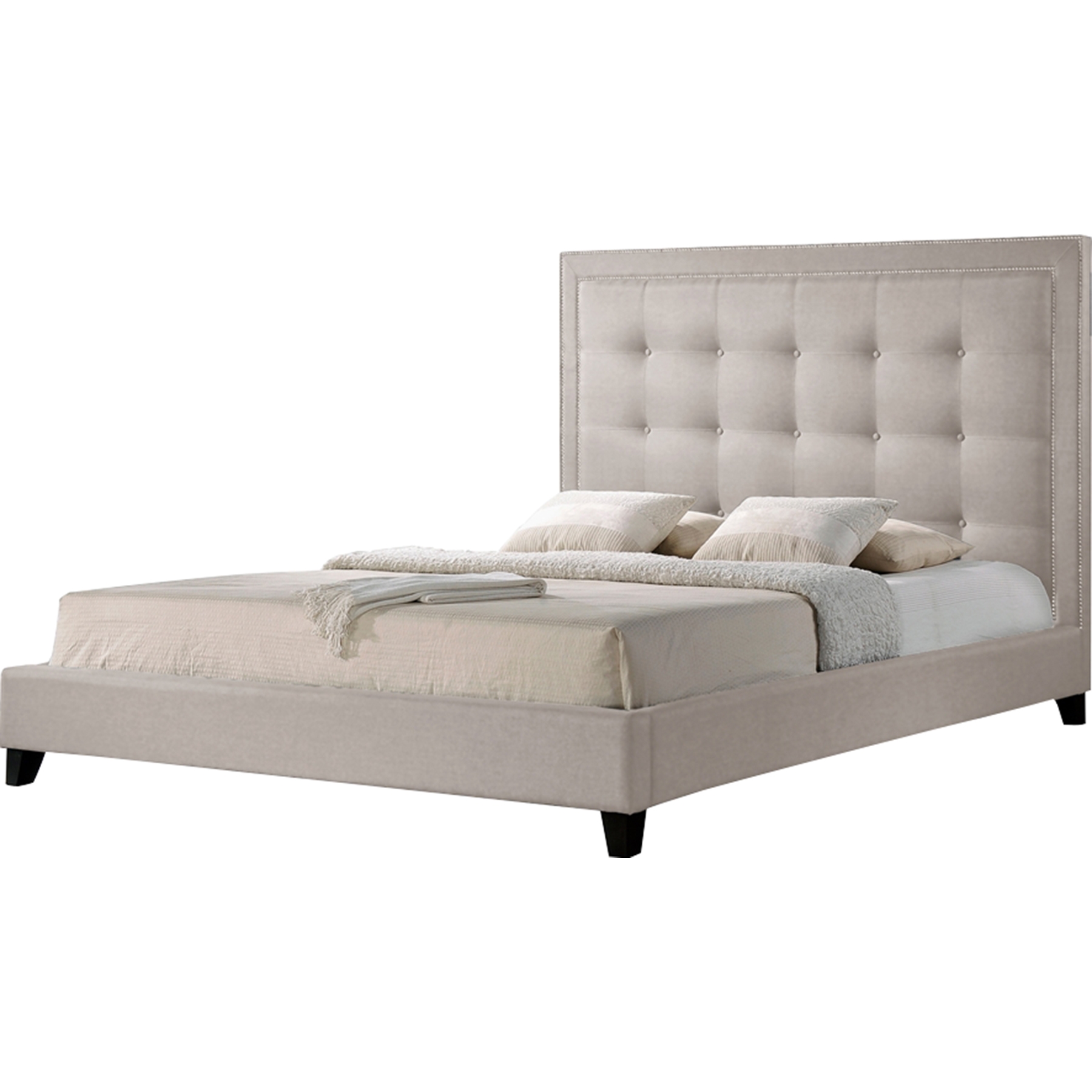 Hirst Platform Bed - Button Tufted, Light Beige 
