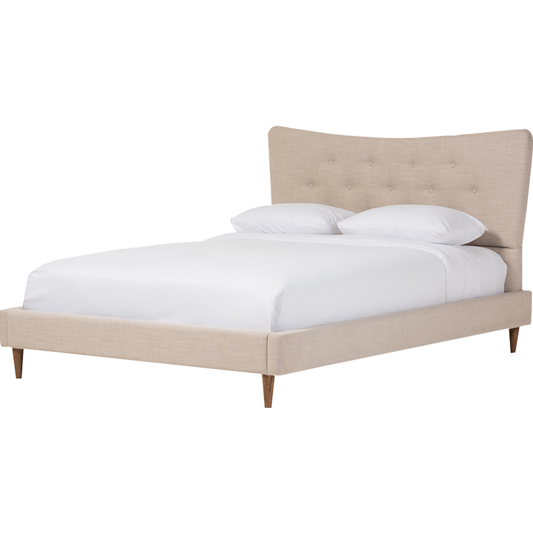 Hannah Linen Platform Bed - Button Tufted, Beige 