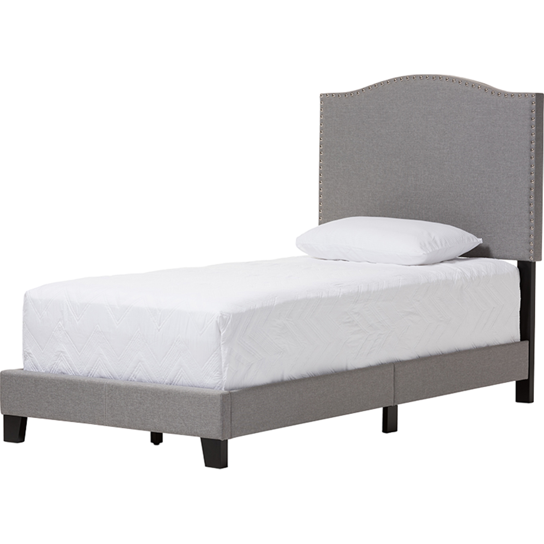 Benjamin Linen Upholstered Twin Arched Bed - Nailhead, Gray 
