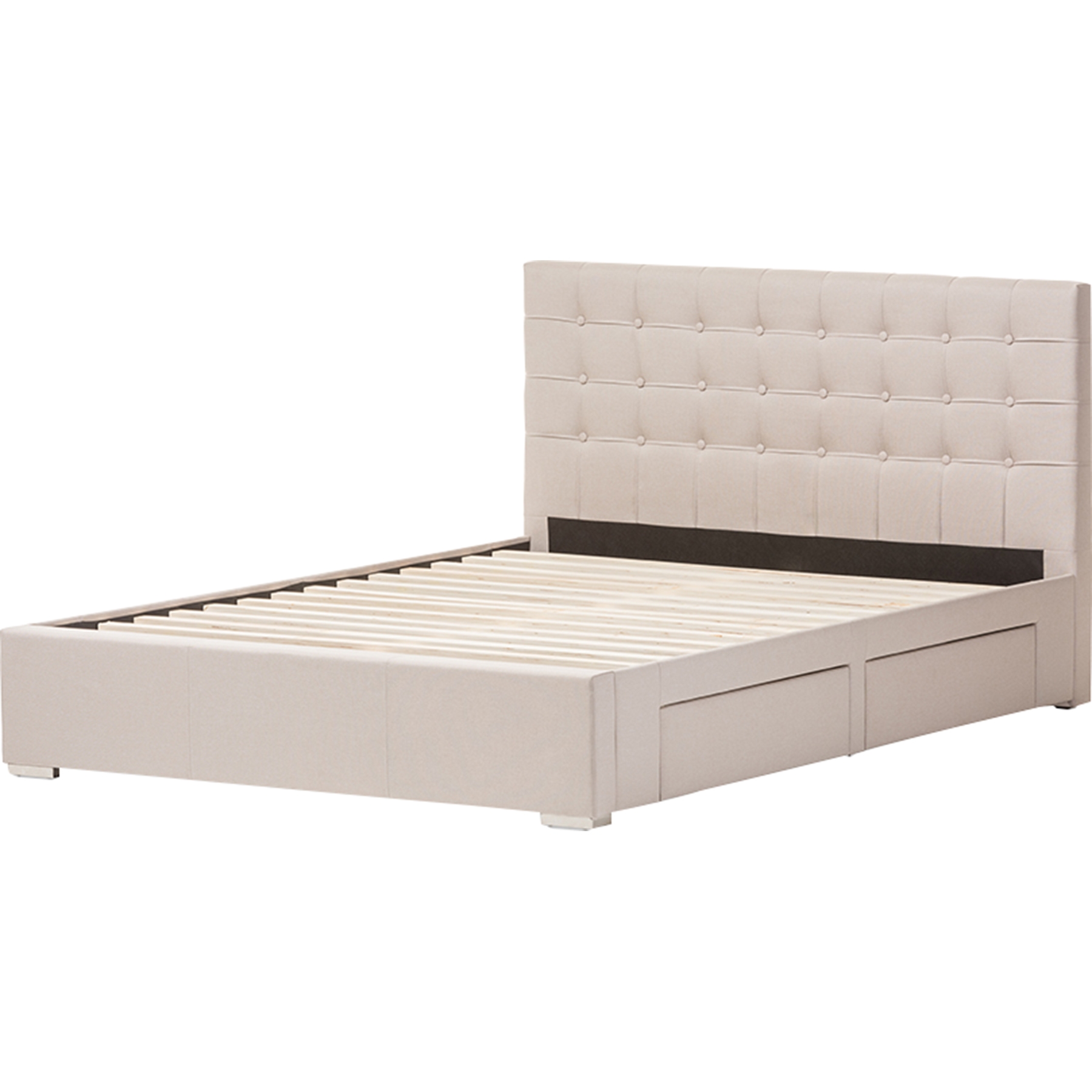 Rene Fabric 4 Drawers Storage Platform Bed - Button Tufted, Brown 