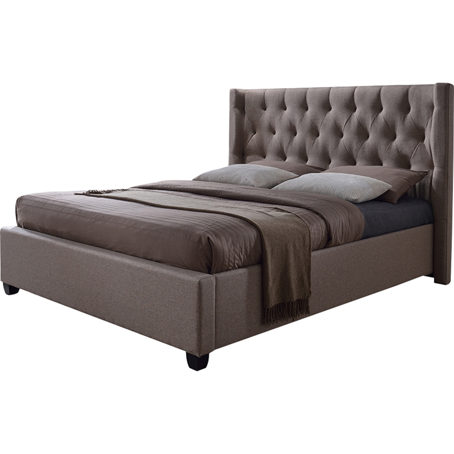 Kensington Tall Platform Bed - Diamond Shaped Tufting, Brown 