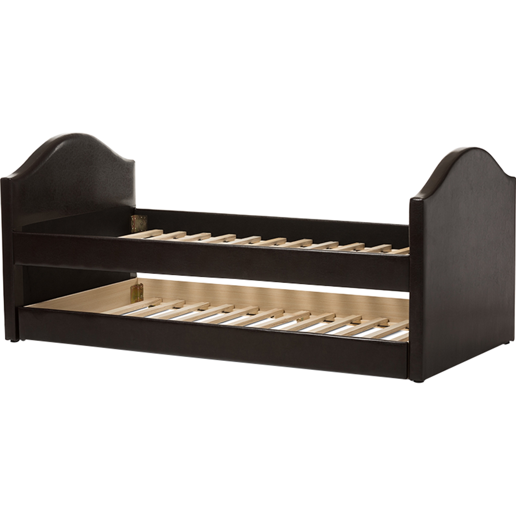 Alessia Faux Leather Daybed - Guest Trundle Bed, Dark Brown 