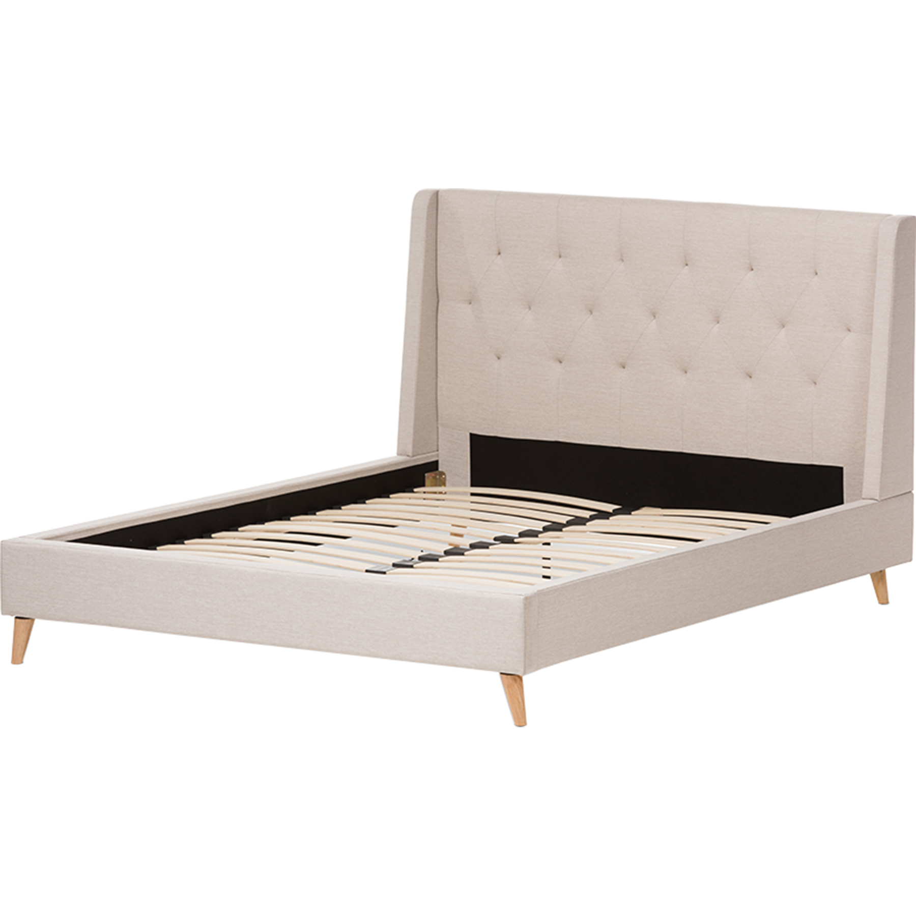 Adelaide Upholstered Platform Bed - Tufted, Winged Headboard 