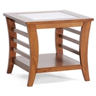 Allison Wood End Table - Honey Brown, Glass Inlay, Lower Shelf