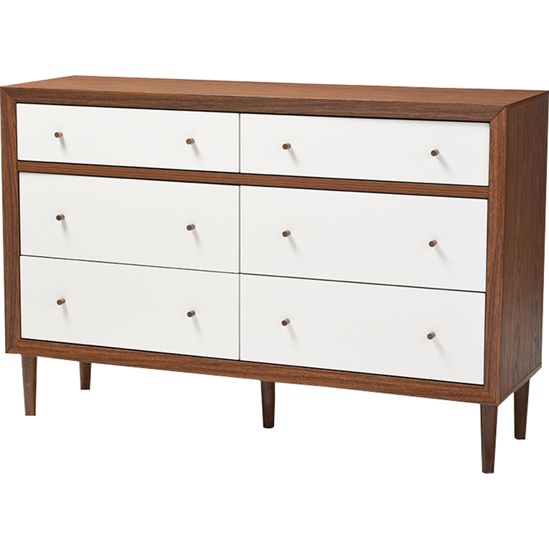 Harlow 6 Drawers Storage Dresser - Walnut Brown and White 