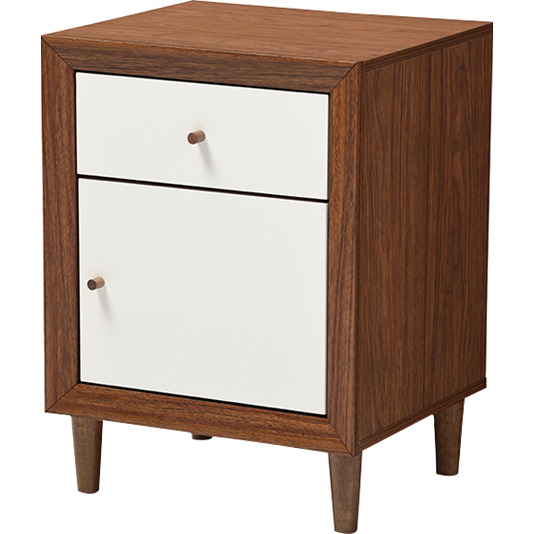 Harlow 1 Drawer Nightstand - Walnut Brown and White 