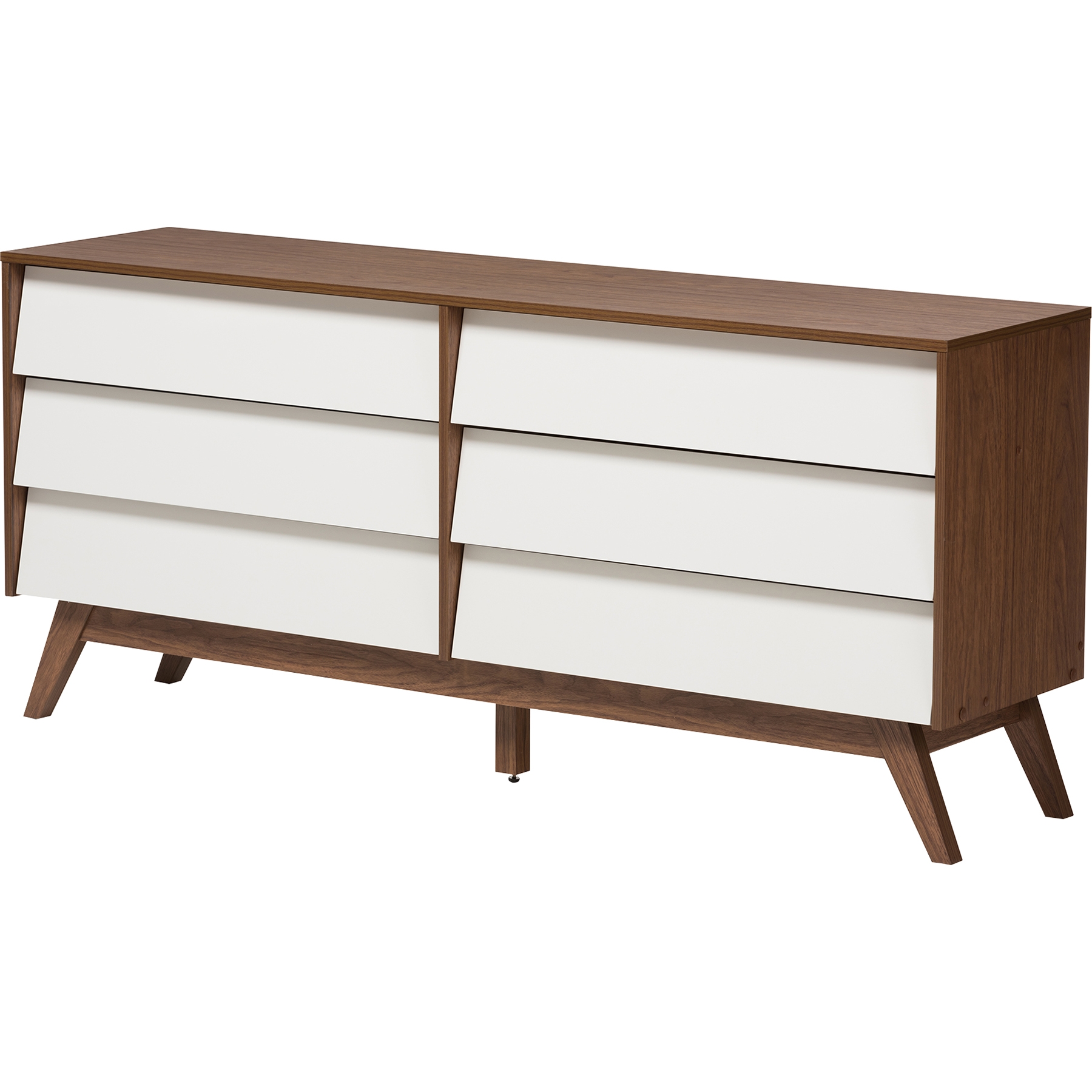 Hildon Wood 6 Drawers Storage Dresser - White and Walnut 