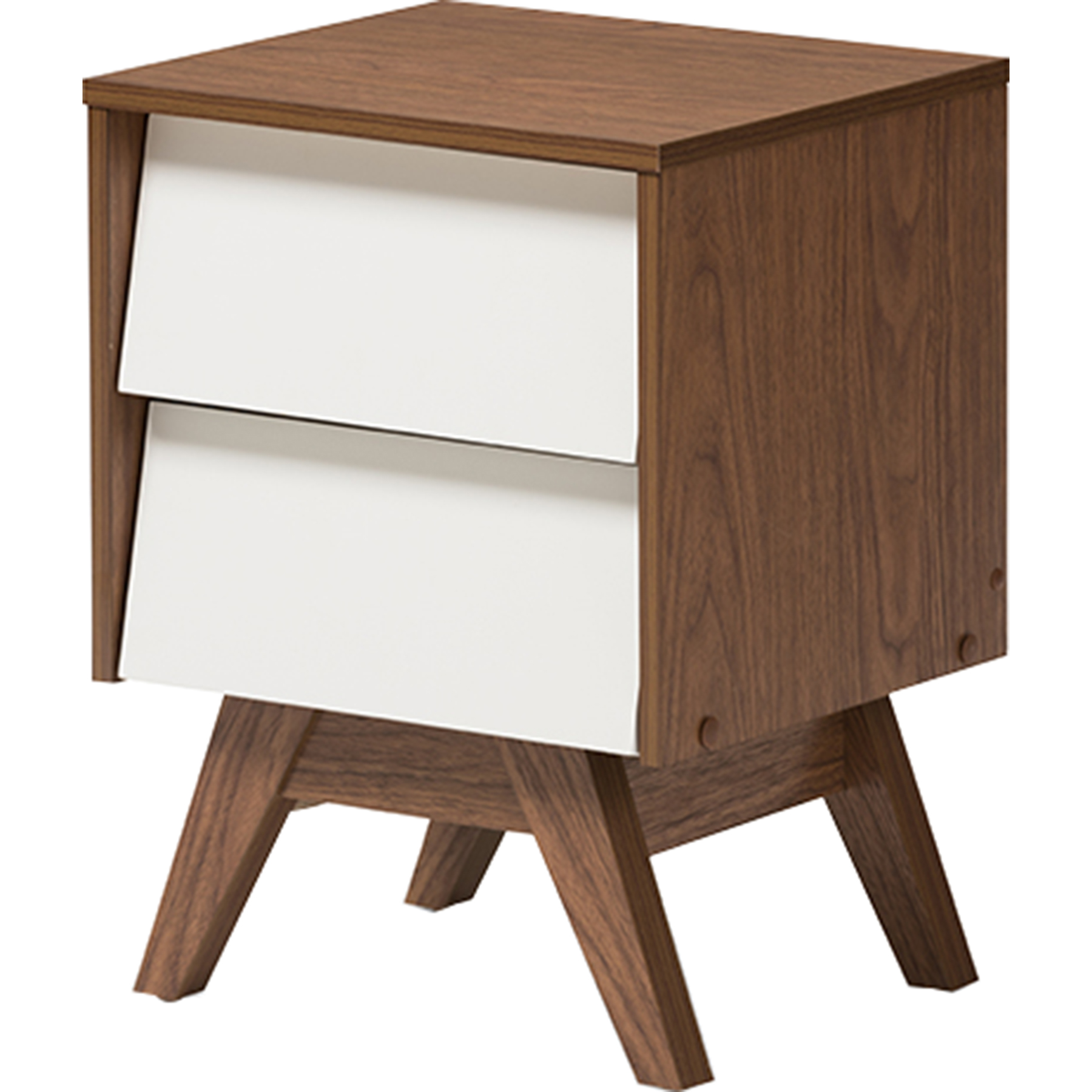 Hildon Wood 2 Drawers Storage Nightstand - White and Walnut 